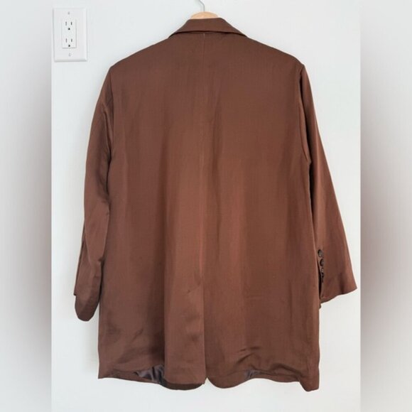 ZARA Brown Satin Linen Blazer size L - Picture 9 of 16